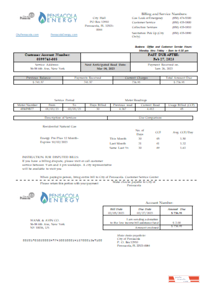 Florida Pensacola Energy utility business bill,  SCR PSD template